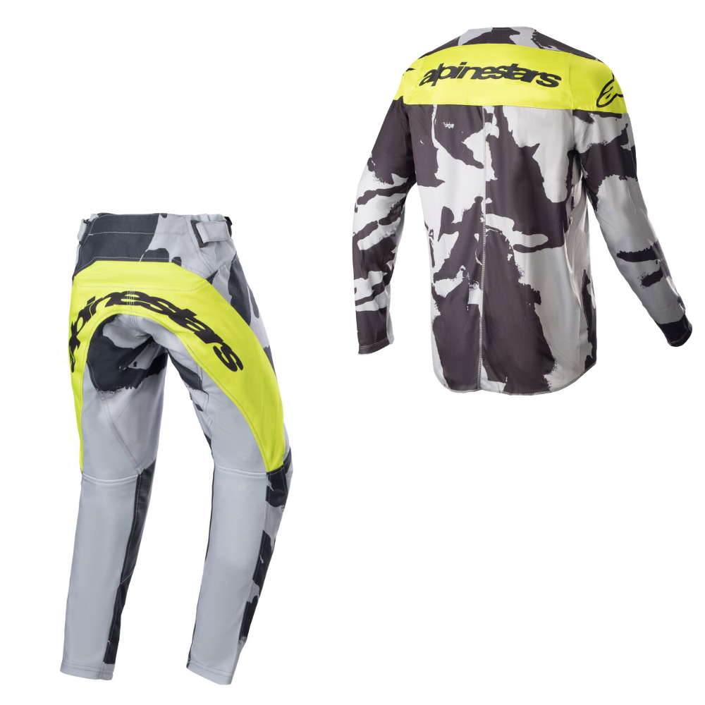 Completo cross bambino Alpinestars RACER TACTICAL 2023 cast gray camo yellow fluo pantaloni+maglia 2