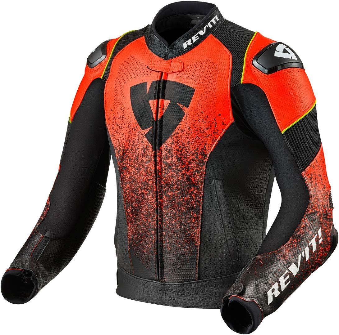Giubbino moto pelle traforato Rev'it QUANTUM AIR Nero Rosso Fluo - 5522 |  10HP