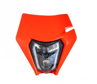 Faro anteriore a Led omologato R-tech con mascherina arancio fluo per KTM EXC EXC-F