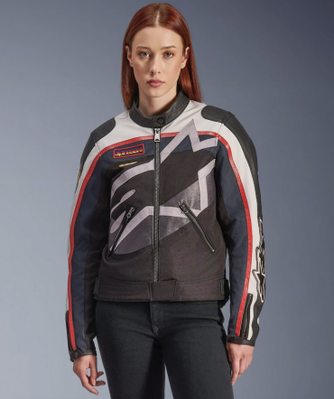 Giubbino moto donna Alpinestars IDLES tessuto e pelle Bianco Rosso Nero