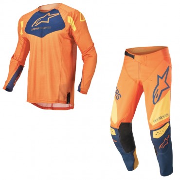 Completo cross bambino Alpinestars RACER FACTORY 2022 orange dark blue warm yellow pantaloni+maglia