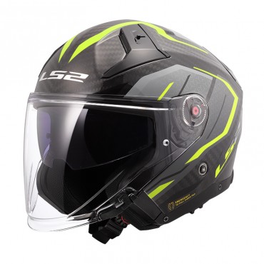 Casco jet LS2 OF603 Infinity II Carbon Urus Hi-Vi Yellow