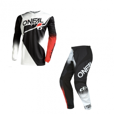 Completo cross O'Neal ELEMENT RACEWEAR V.22 black white red maglia+pantaloni