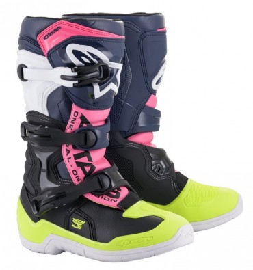 Stivali cross enduro bambino Alpinestars TECH 3S YOUTH Nero Blu Rosa Fluo