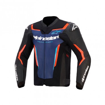 Giubbino moto pelle racing Alpinestars GP FORCE V2 Leather Nero Blu Rosso Fluo