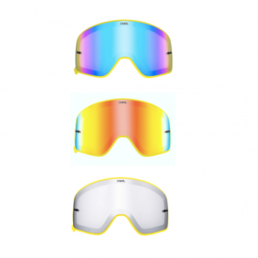 Lente magnetica di ricambio a specchio bordino giallo per maschera O'Neal B-50 vari colori